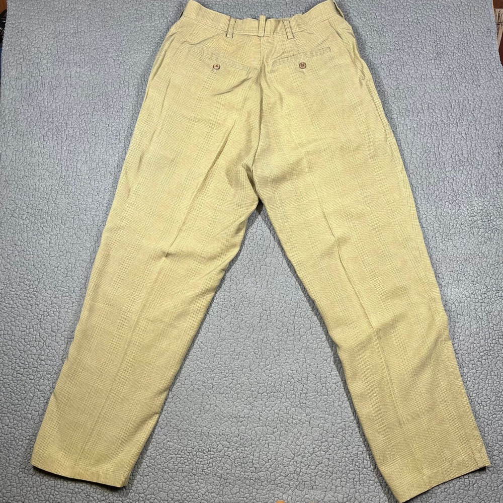 ommy Bahama Pants Mens 36 (32x31) Relaxed Tan Plaid Pleated Tencel Trousers - Picture 5 of 14